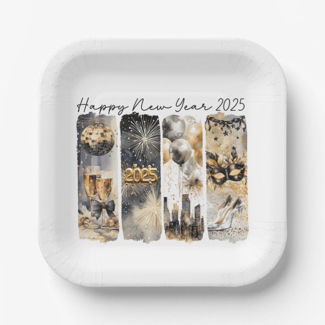 Retro New Year 2025 Paper Plates (Front)