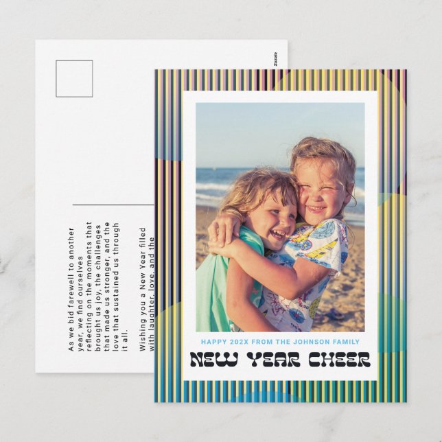 Retro New Year Cheer Photo Postcard (Front/Back)