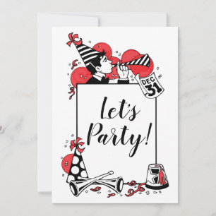 Retro New Year’s Celebration Let’s Party Invitation