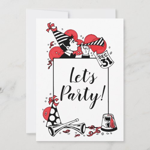 Retro New Years Celebration Lets Party Invitation