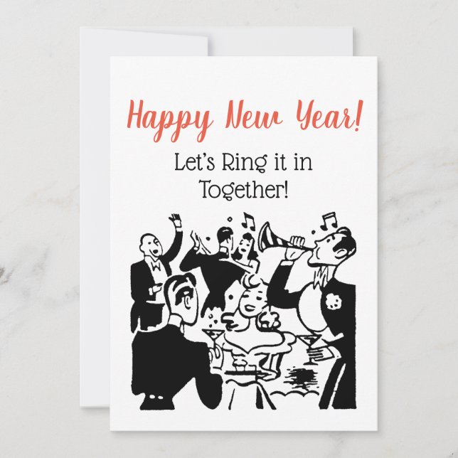 Retro New Year’s Couples Celebrating Ad Art Invitation (Front)