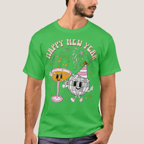 Retro New Years          Disco Ball Wine Mascot Gr T_Shirt
