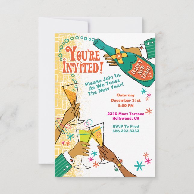 Retro New Years Eve Holiday Party Invitation (Front)