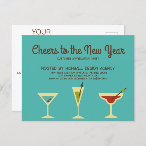 Retro New Years Eve Party Business Invitation Postcard