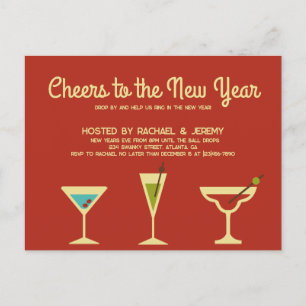 Retro New Years Eve Party Invitation Postcard