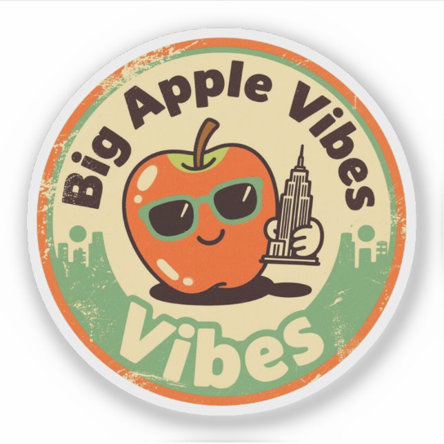 Retro New York_ Apple with Empire State Building Sticker (Front)