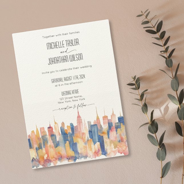 Retro New York City Destination Wedding Watercolor Invitation (Creator Uploaded)