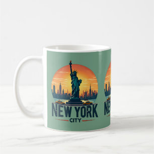 Retro New York City Skyline with Statue of Liberty Coffee Mug