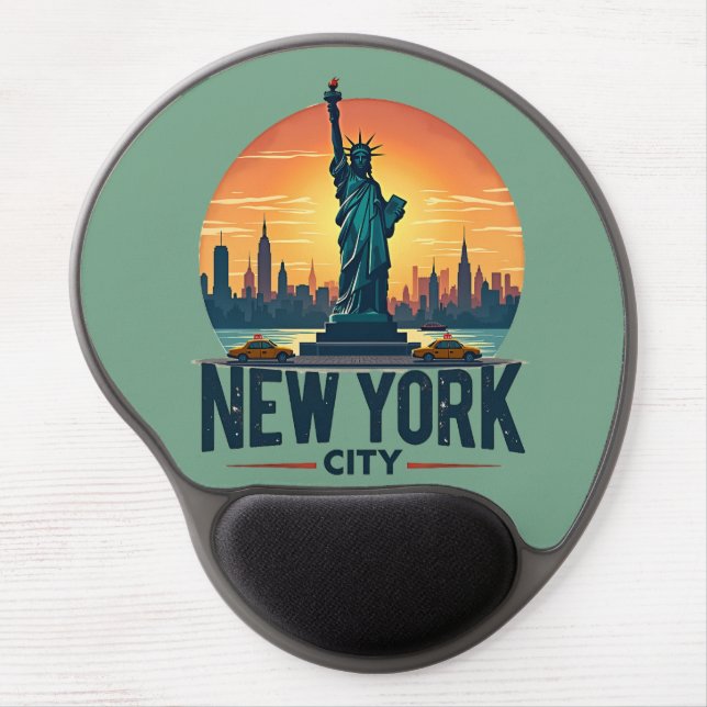 Retro New York City Skyline with Statue of Liberty Gel Mouse Pad (Front)