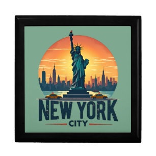 Retro New York City Skyline with Statue of Liberty Gift Box