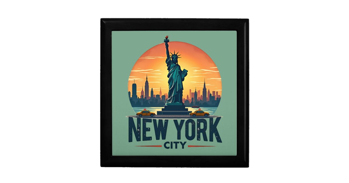 Retro New York City Skyline with Statue of Liberty Gift Box | Zazzle