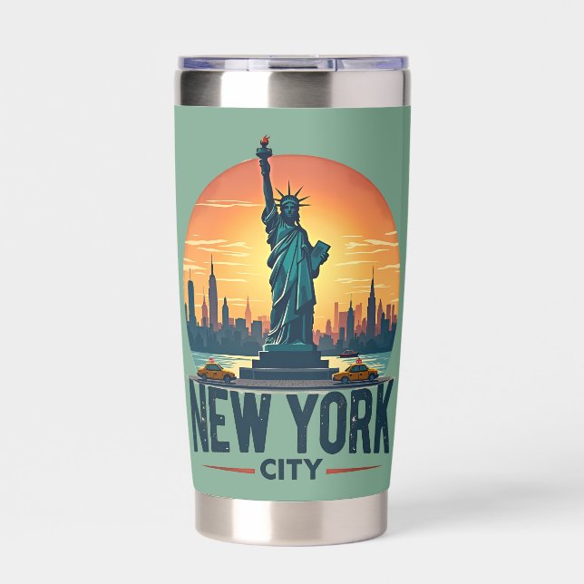 Retro New York City Skyline with Statue of Liberty Insulated Tumbler (Front)