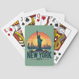 Retro New York City Skyline with Statue of Liberty Poker Cards