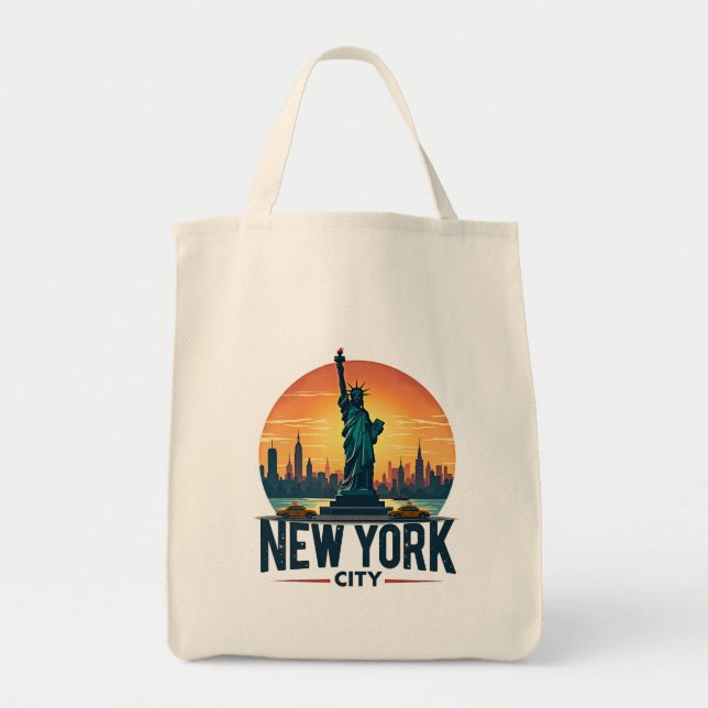 Retro New York City Skyline with Statue of Liberty Tote Bag (Front)