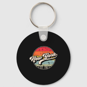 Retro New York Home State Ny Cool 70s Style Sunset Keychain