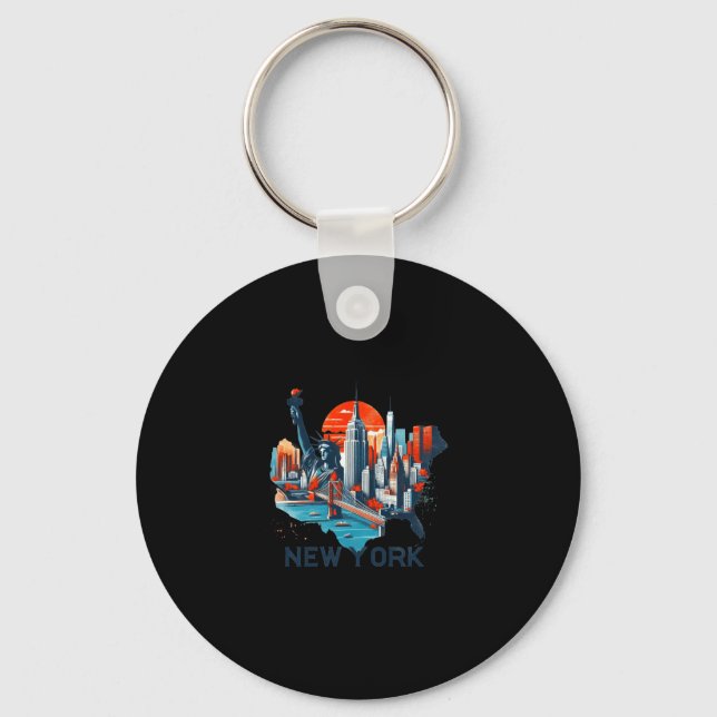 Retro New York Skyline Silhouette  Keychain (Front)