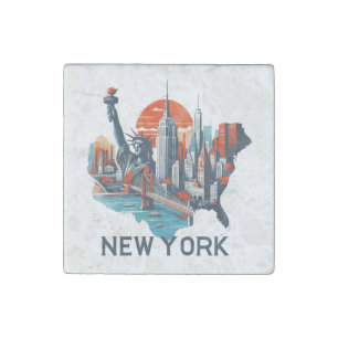 Retro New York Skyline Silhouette Stone Magnet