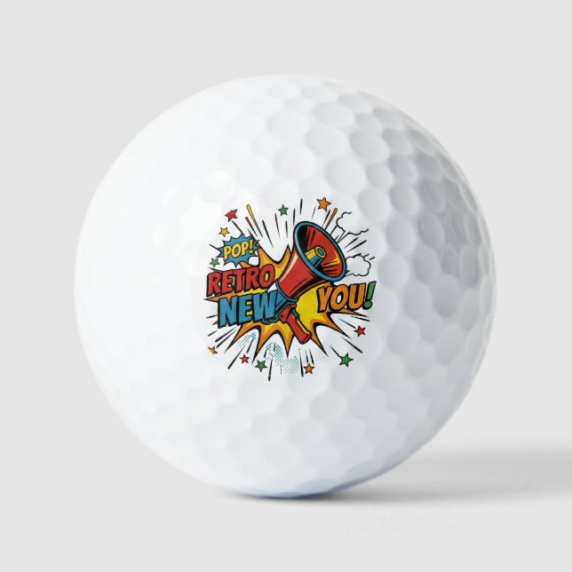 Retro New You: Minimalist Geometric Revival Golf Balls (Front)