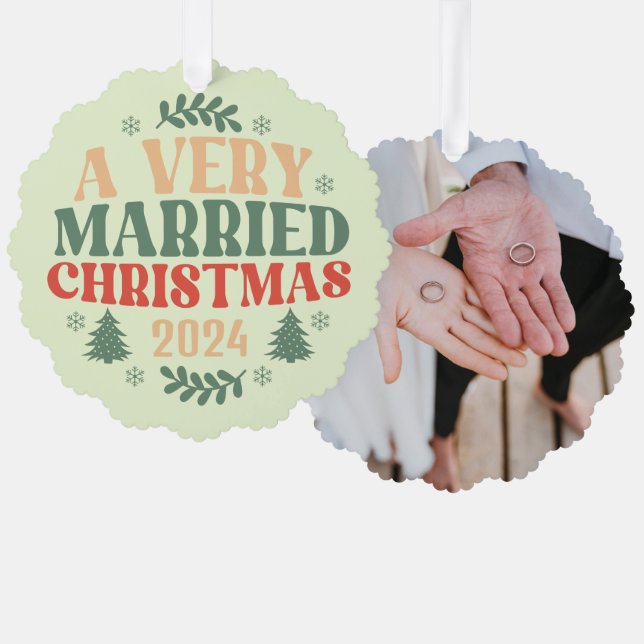  retro newlywed ornaments first married christmas (Front/Back)