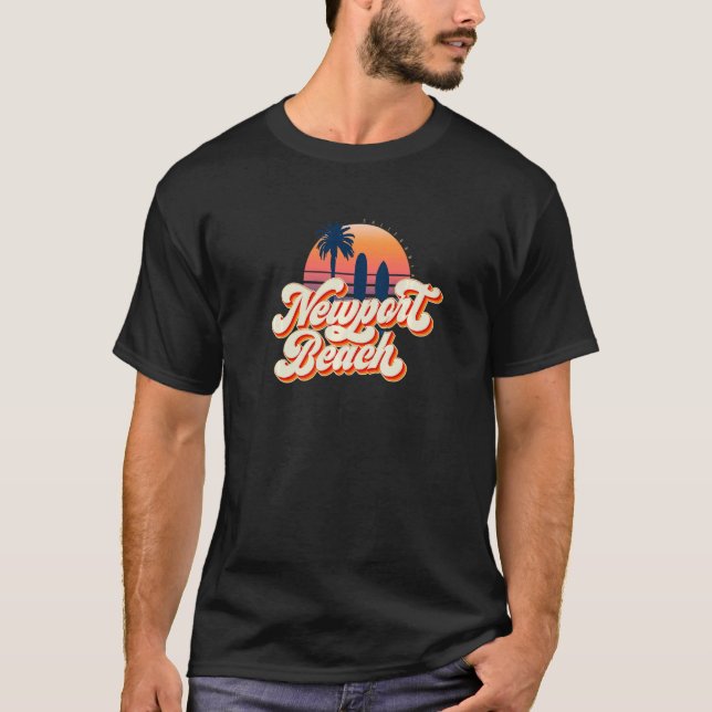 Retro Newport Beach  70s California Sunset Surfing T-Shirt (Front)