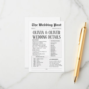 Retro newspaper wedding details enclosure card