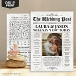 Retro Newspaper Wedding Program with Timeline Card<br><div class="desc">Make your wedding stand out from the ordinary with this beautiful classic newspaper program. Looking for a unique way to display your wedding program? Your guests will be impressed and will enjoy reading your special wedding newspaper. The timeline icons can be moved to customize the program according to your planned...</div>