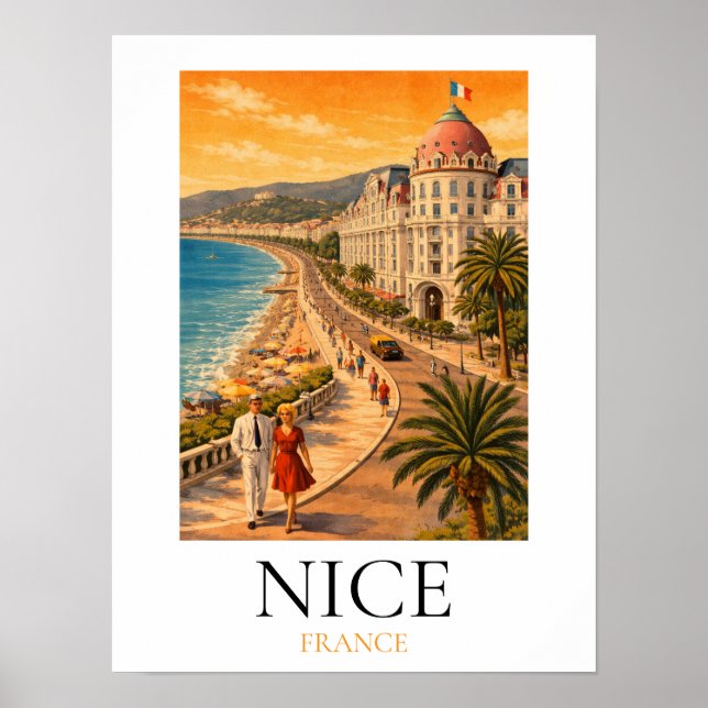 Retro Nice Côte d’Azur Promenade des Anglais View Poster (Front)