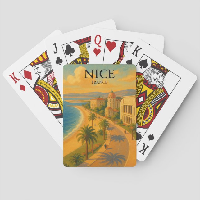 Retro Nice France French Riviera Promenade  Poker Cards (Back)