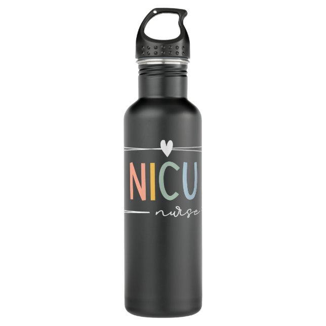 Retro NICU Nurse ICU Neonatal Rainbow Team Tiny Hu Stainless Steel Water Bottle (Front)