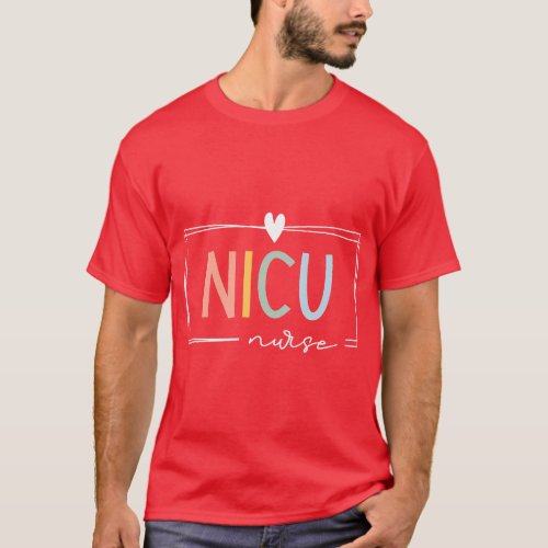 Retro NICU Nurse ICU Neonatal Rainbow Team Tiny Hu T_Shirt