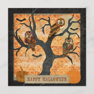 Retro Night Owls Halloween Invitation