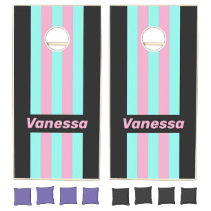 Retro Night Prism Pin Striped with Name Cornhole Set