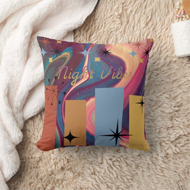 Retro Night Vibes Throw Pillow (Blanket)