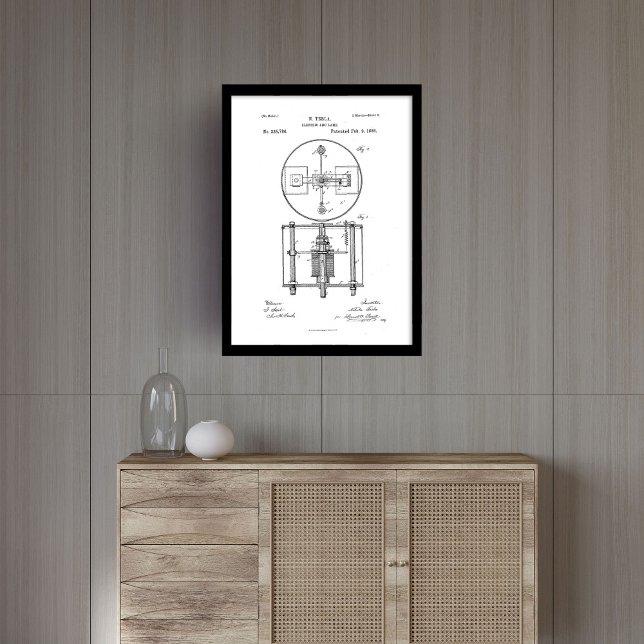 Retro Nikola Tesla patent electric arc lamp Framed Art (Retro Nikola Tesla patent electric arc lamp Framed Art)
