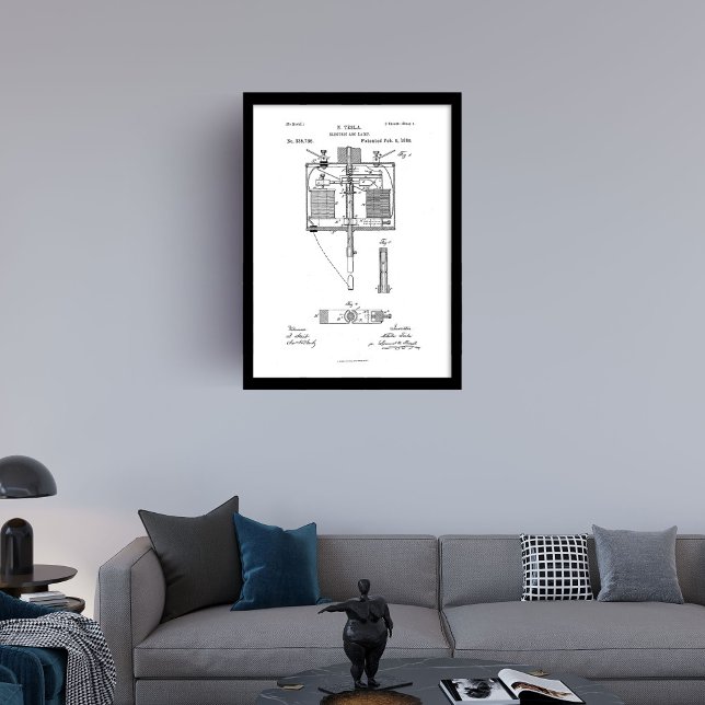Retro Nikola Tesla patent electric arc lamp Framed Art (Retro Nikola Tesla patent electric arc lamp Framed Art)