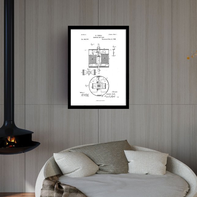 Retro Nikola Tesla patent electric arc lamp Framed Art (Retro Nikola Tesla patent electric arc lamp Framed Art)