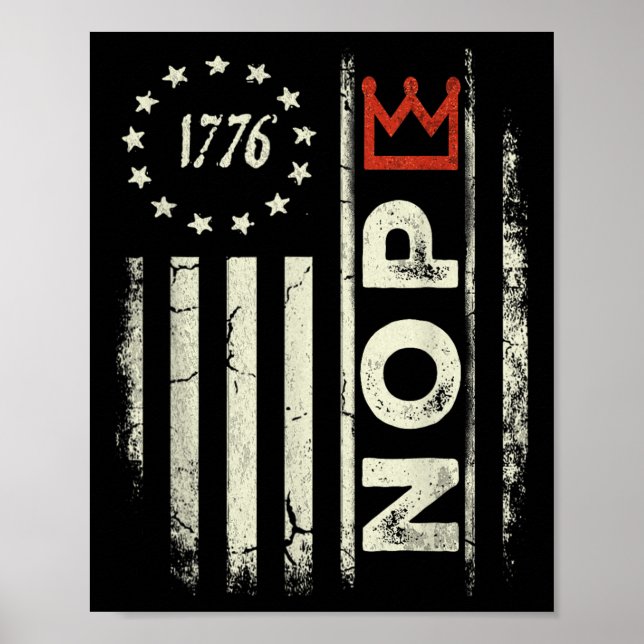 Retro No Kings Protest Sign Vertical American Flag (Front)