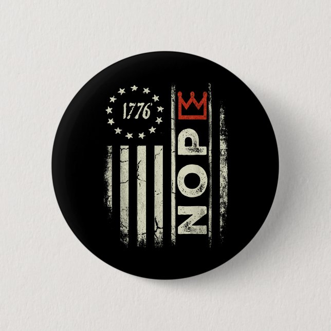 Retro No Kings Protest Sign Vertical American Flag Button (Front)
