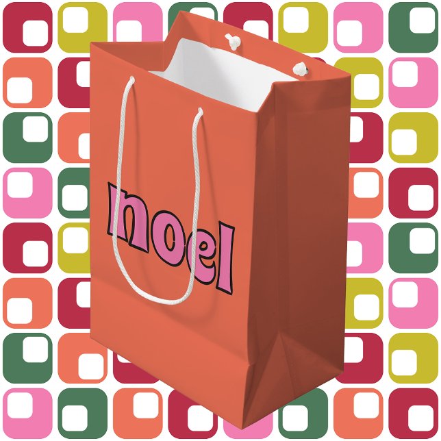 Retro Noel Message 1970s Lettering Pink Orange Medium Gift Bag (Creator Uploaded)