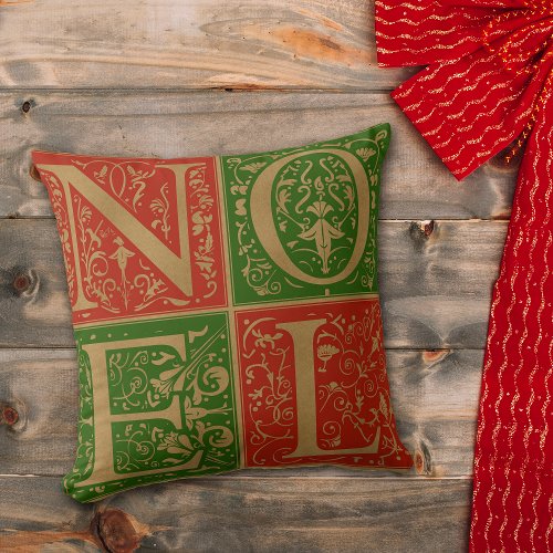 Retro Noel Red and Green Decorative Holiday Throw Pillow