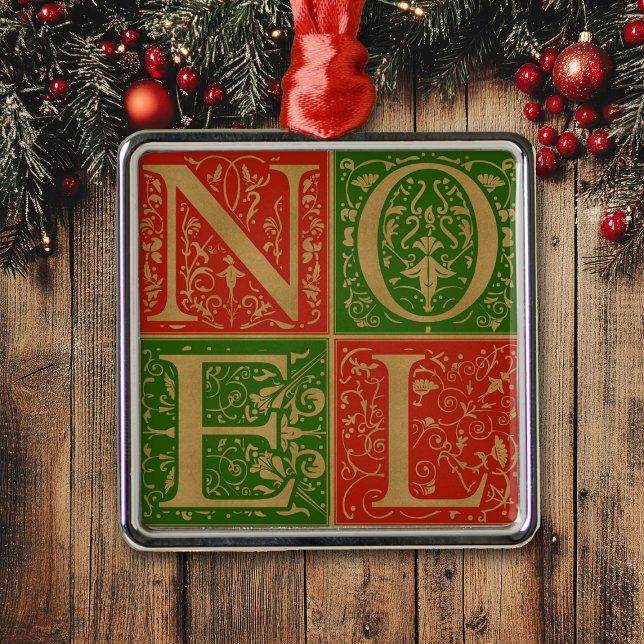Retro Noel Red and Green Decorative Metal Ornament (Creator Uploaded)