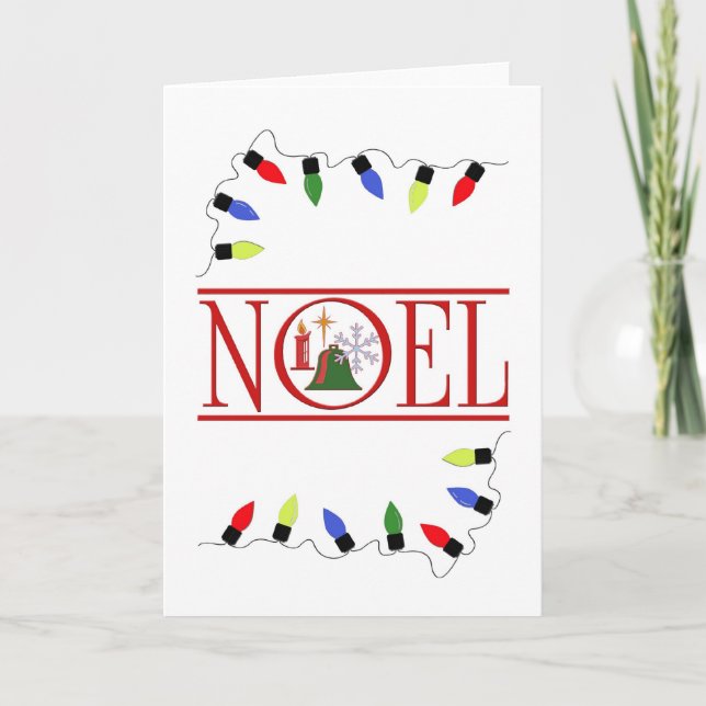 retro NOEL string of lights Holiday Card (Front)