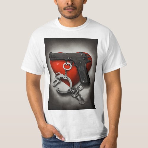Retro Noir Love Vintage Handcuffs Gundesign  T_Shirt