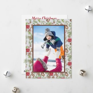 Retro Nordic Red and Green Family Photo Christmas
