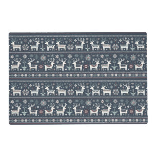 Retro Nordic Reindeer Christmas  Pattern Placemat