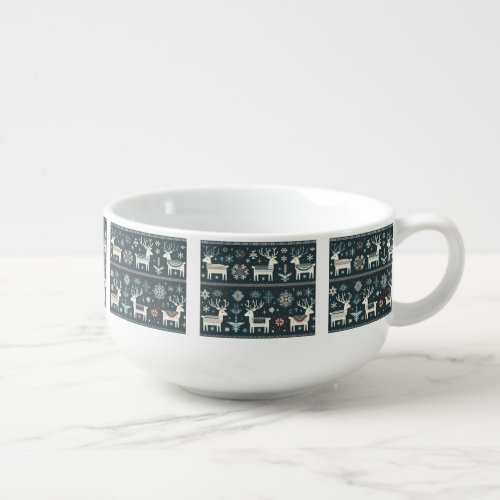 Retro Nordic Reindeer Pattern Soup Mug