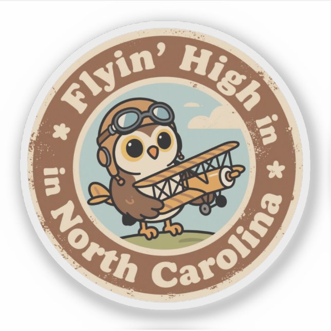 Retro North Carolina Badge_ Owl with Miniature Air Sticker (Front)