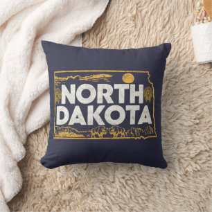 Retro North Dakota Silhouette Throw Pillow
