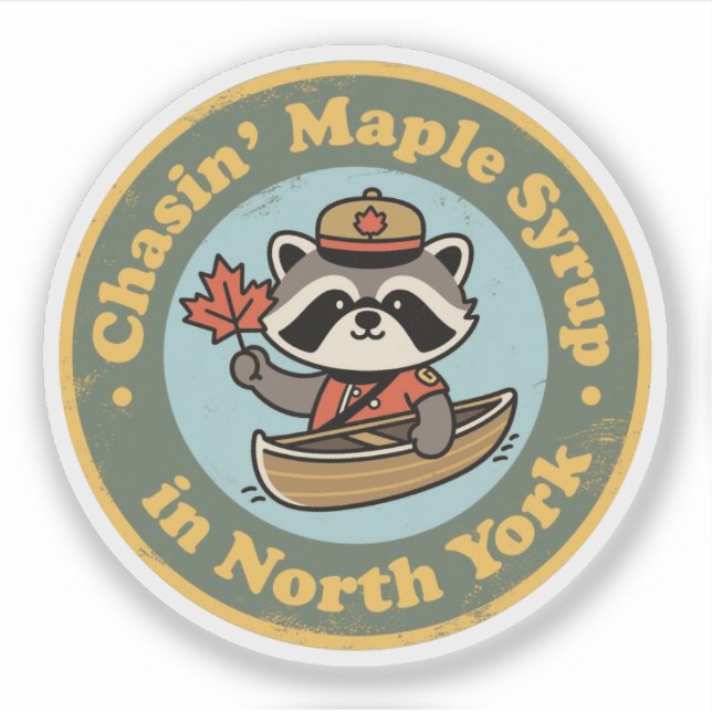 Retro North York Raccoon Canoe Sticker (Front)