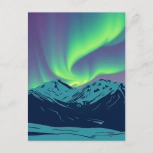 Retro Northern Lights Aurora Borealis Mountain Postcard